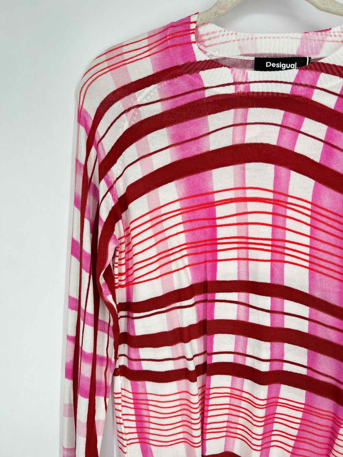 Desigual S White & Pink Plaid New Boutique Sweater
