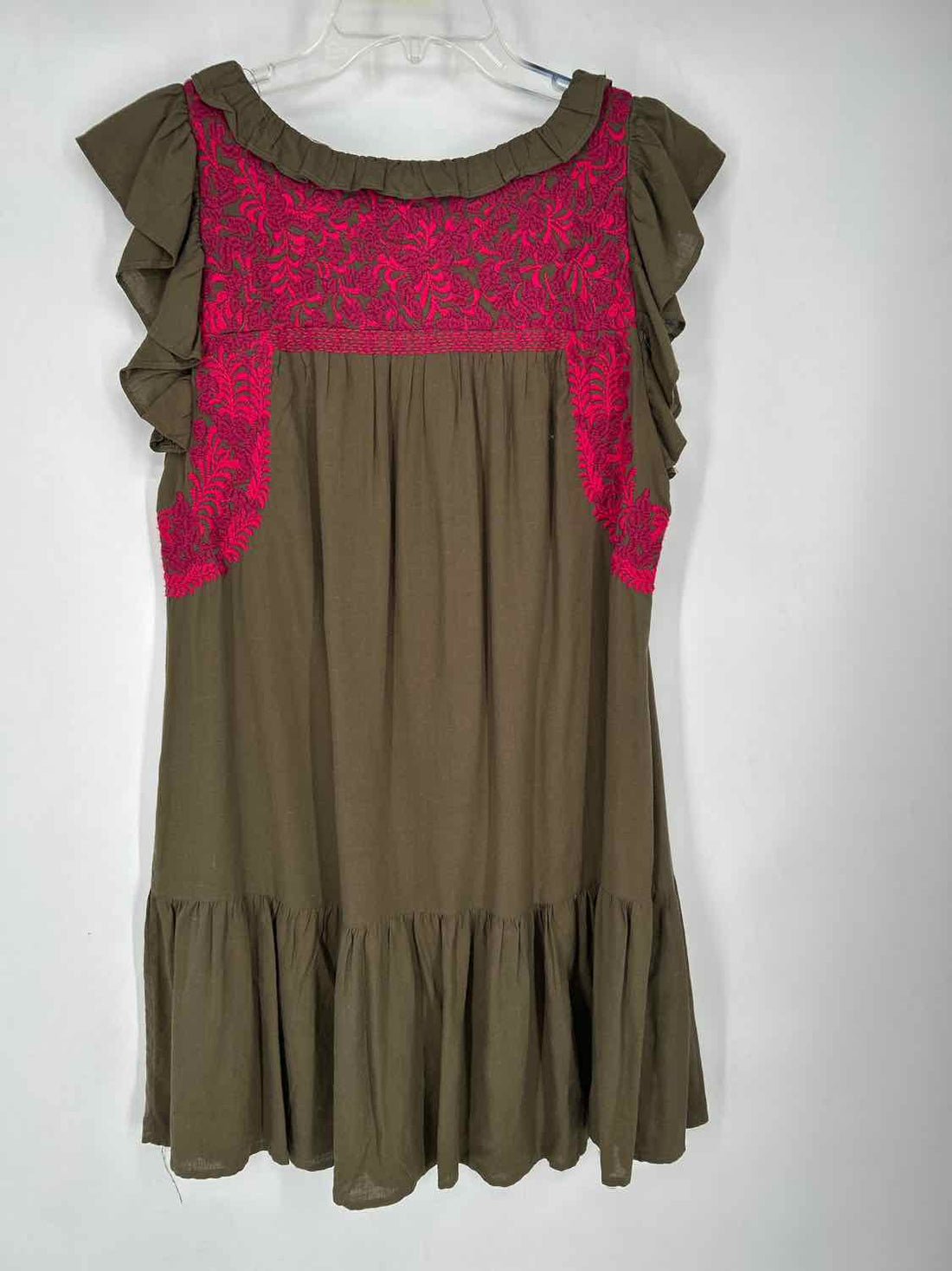 J.Marie Size S Green & Pink Embroidered Short Sleeve Dress