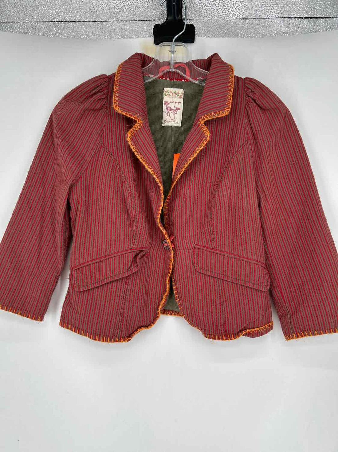 Free People Size 4 Red Striped Vintage Blazer