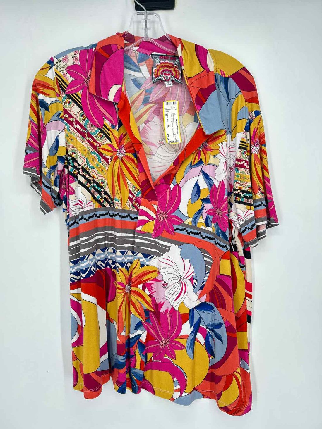 Johnny Was Size XL Pink & Orange Floral Viscose Blend Short Sleeve
