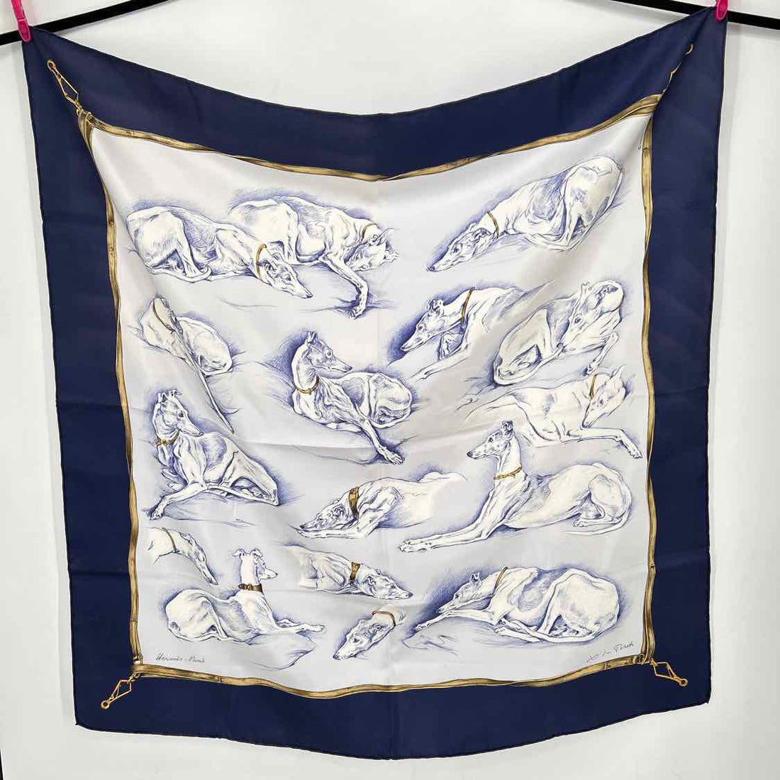 Hermes Silk Scarves Greyhound Les Levriers Vintage LUXURY 36"X36"