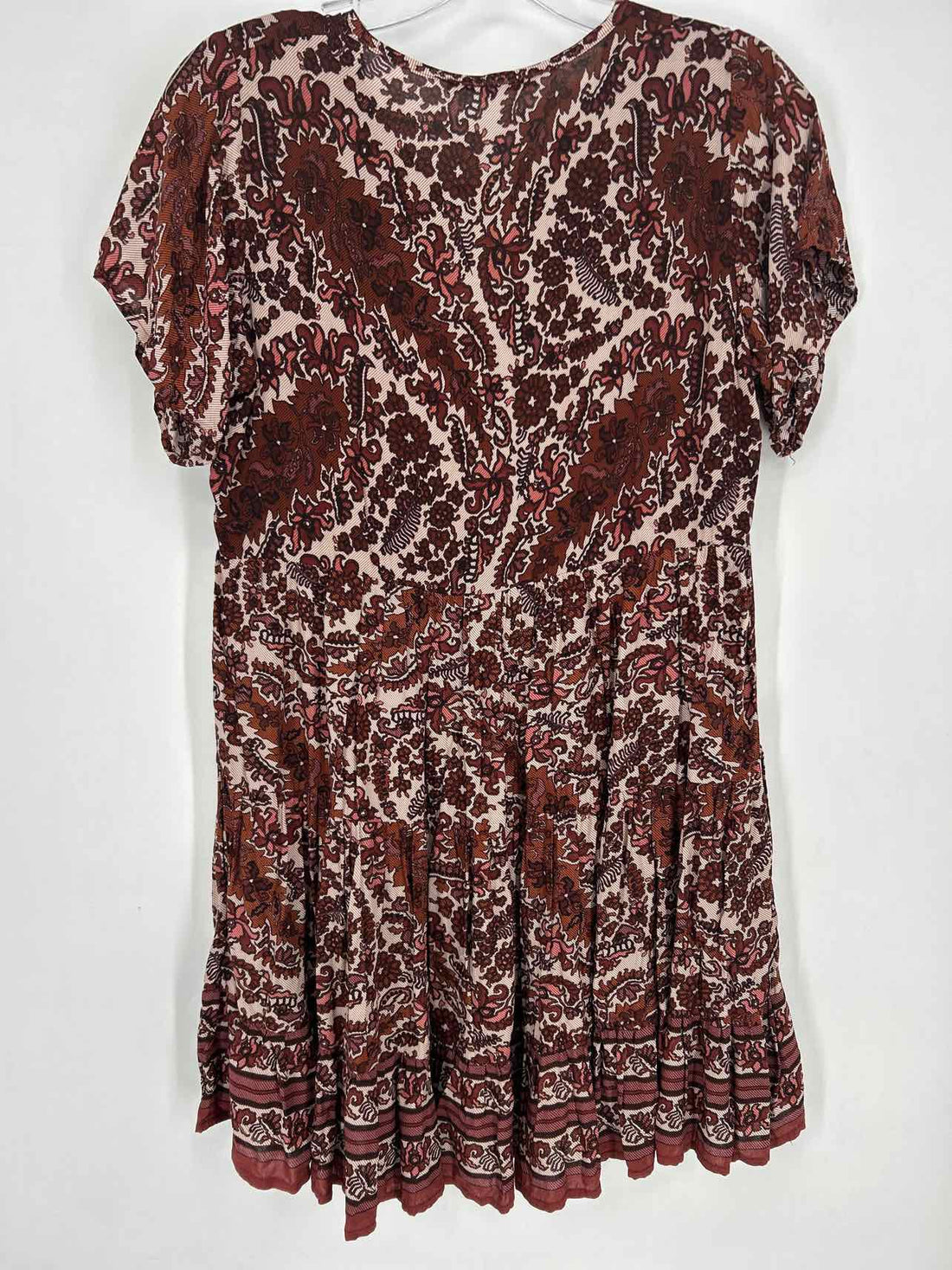 Olivaceous Size M Brown & Pink Print Short Sleeve Dress