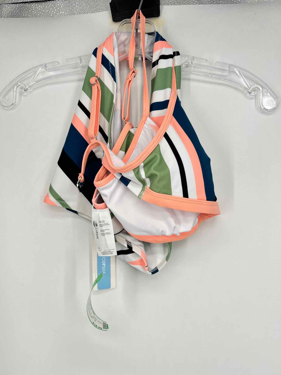 Cup She Size L/XL Multi Color Stripe NWT Swimsuit 2 Piece