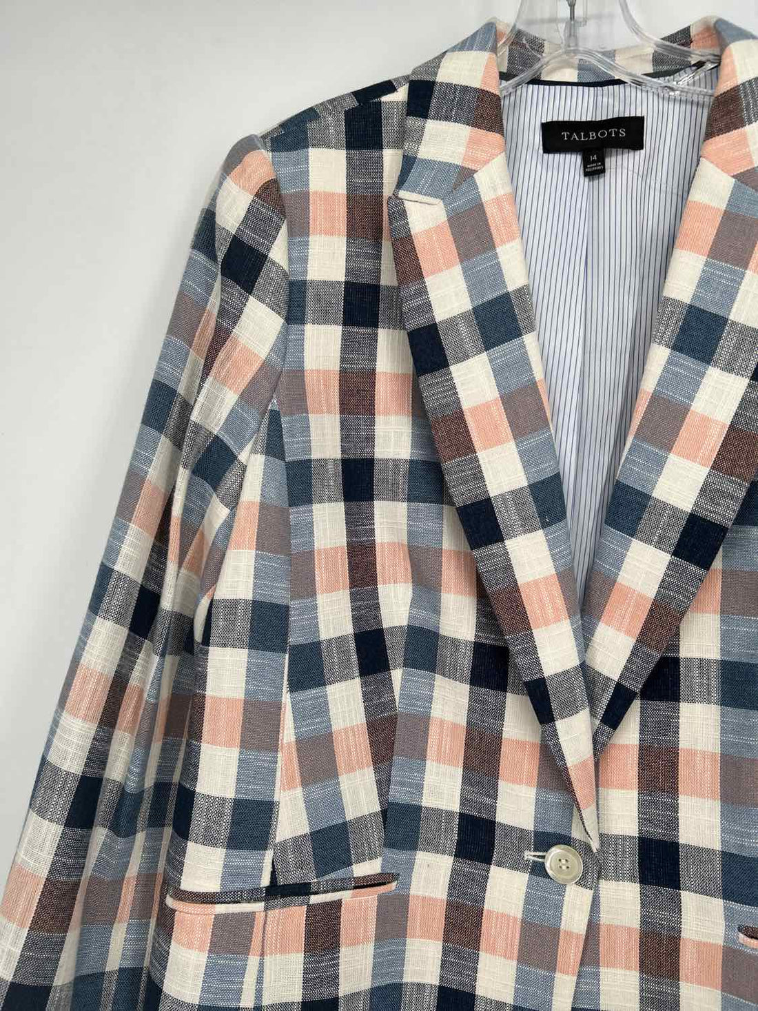 Talbots Size 14 Blue & White Plaid Blazer