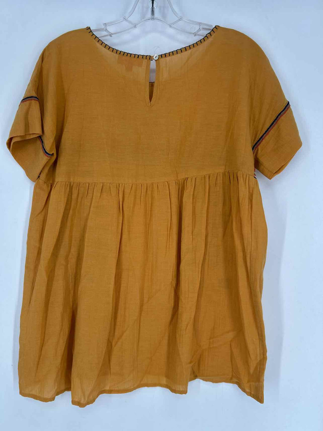 Derhy Size S Mustard Embroidered Short Sleeve
