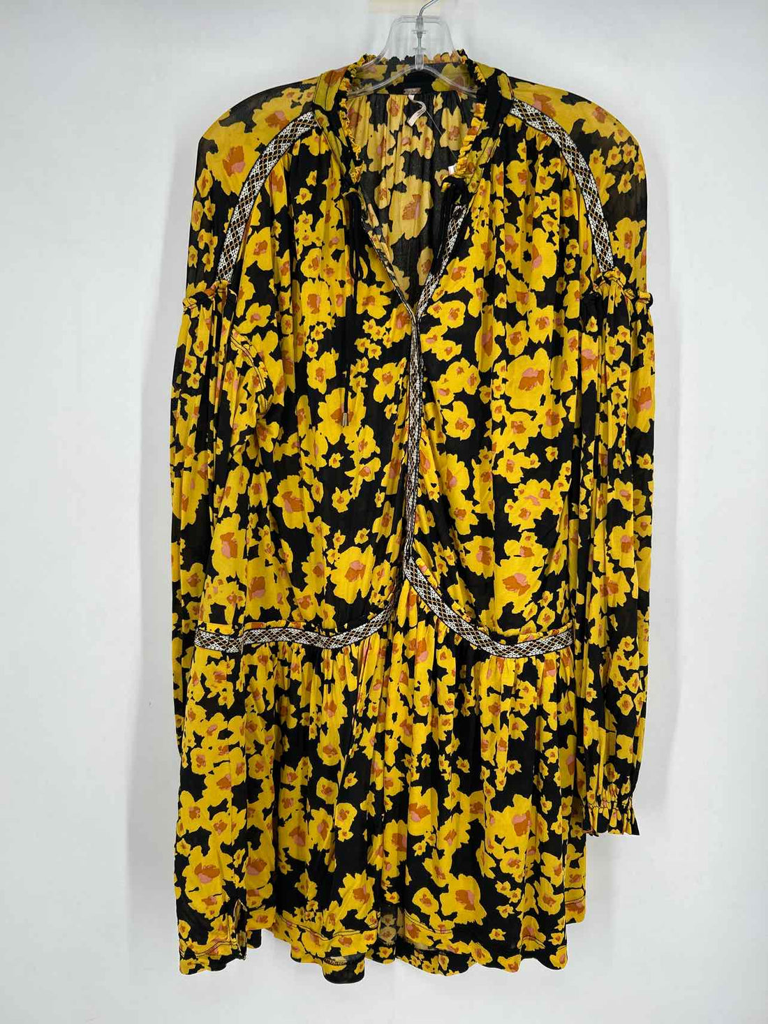 Free People Size S Black & Yellow Floral Long Sleeve Dress