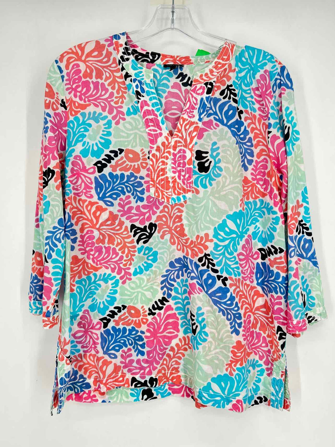 Talbots Size M White Print Cotton Long Sleeve