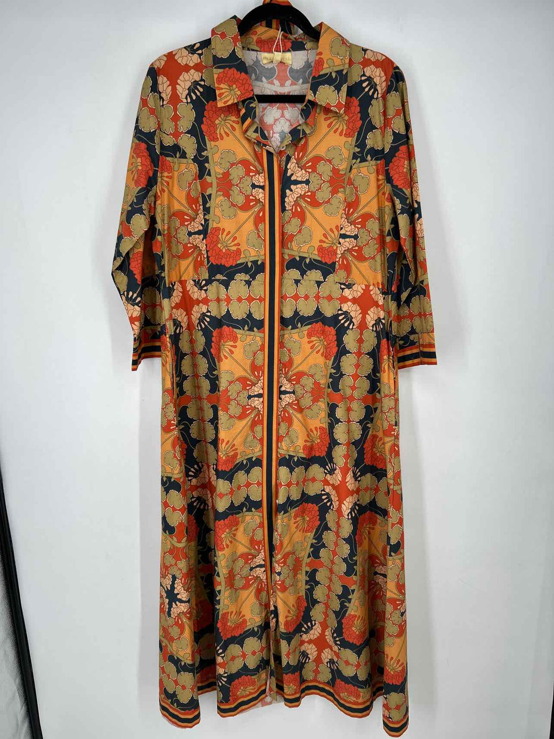 Isla Payal L Orange Green & Navy Print New Boutique Dress