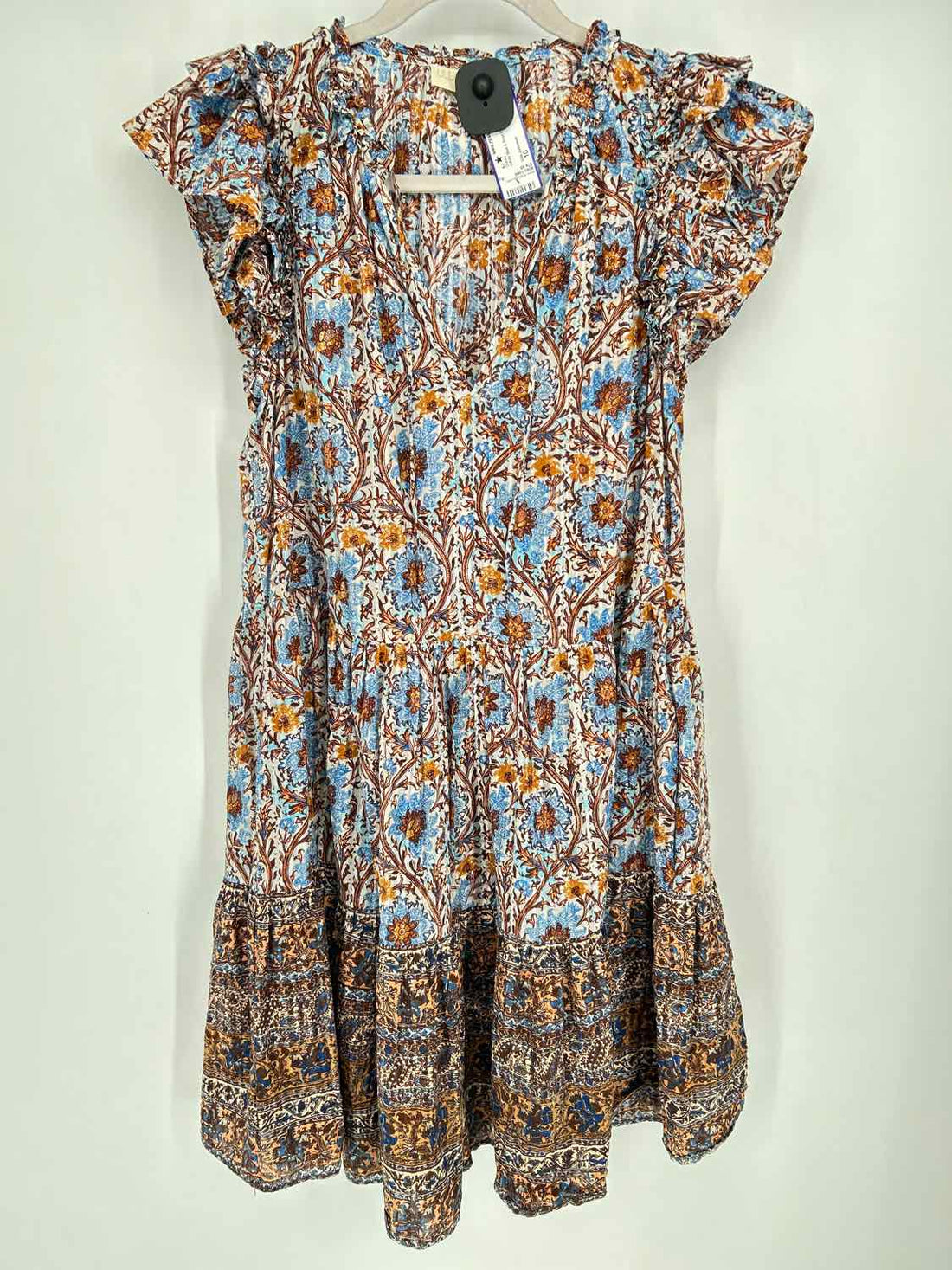 Ulla Johnson Size 10 White Blue & Rust Floral Short Sleeve Dress