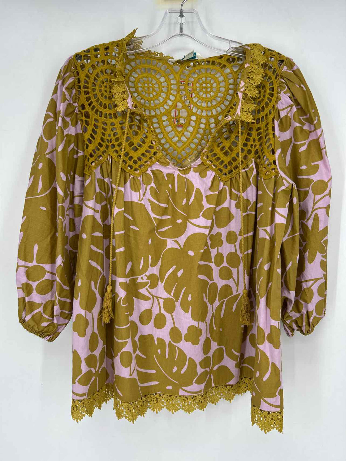 Sundance Size M Mustard & Pink Print Long Sleeve