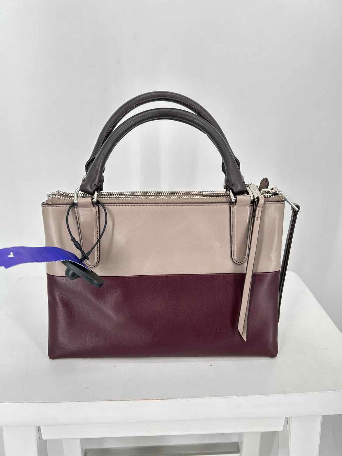 Coach Mini Borough Bag in Oxblood & taupe Leather Clutch