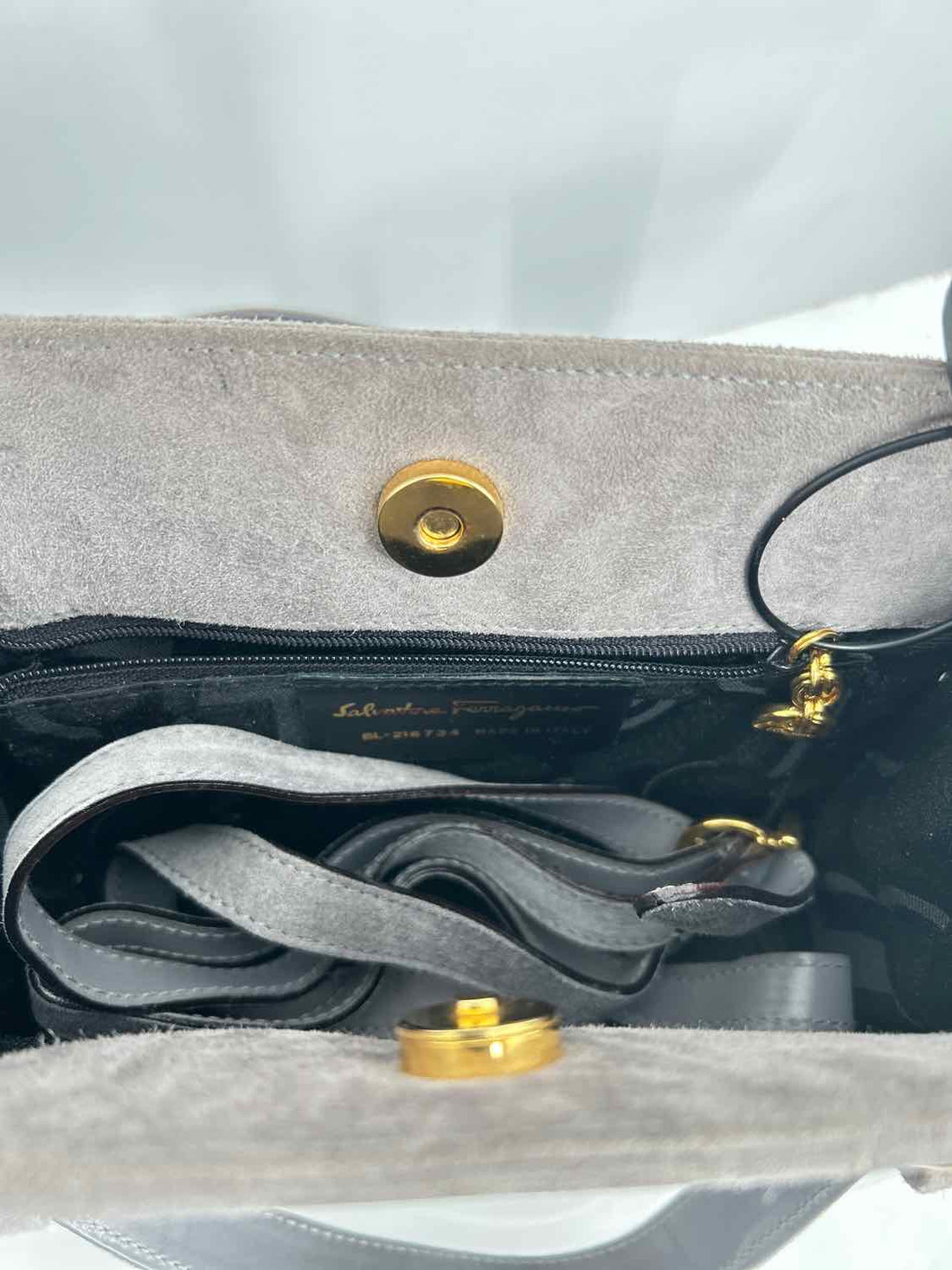 Salvatore Ferragamo Gray Suede Satchel