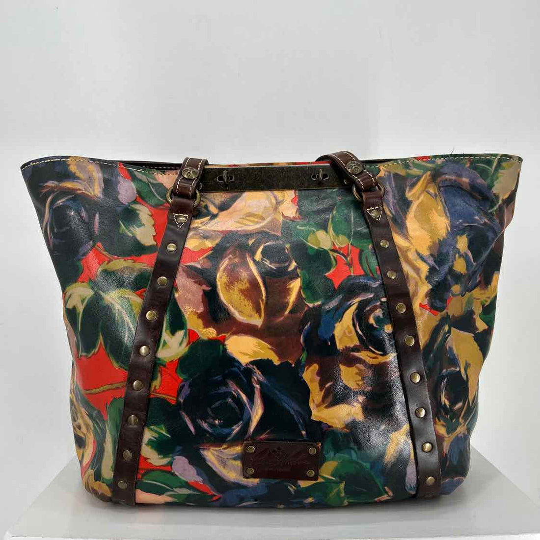 Patricia Nash Large Turnlock Brown Floral Tote