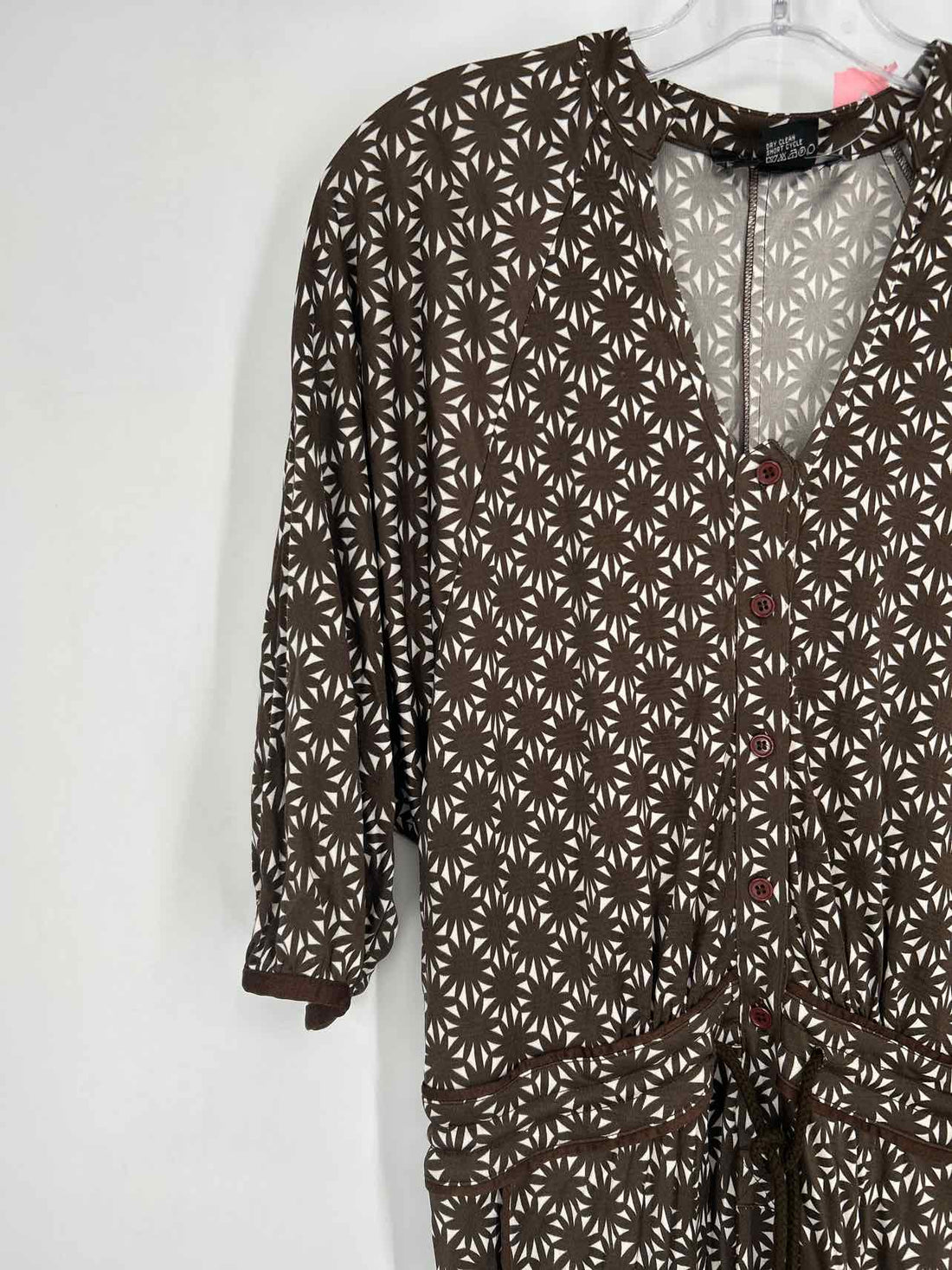 Etcetera Size 0 Dark Brown & White Silk/Rayon Short Sleeve Dress