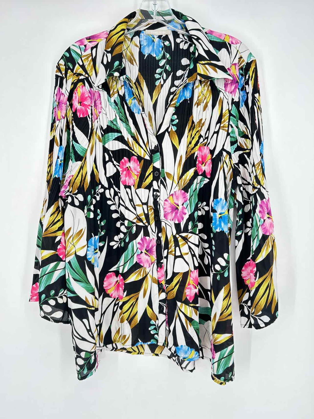 Sunny Leigh Size XL White & Black Print Long Sleeve