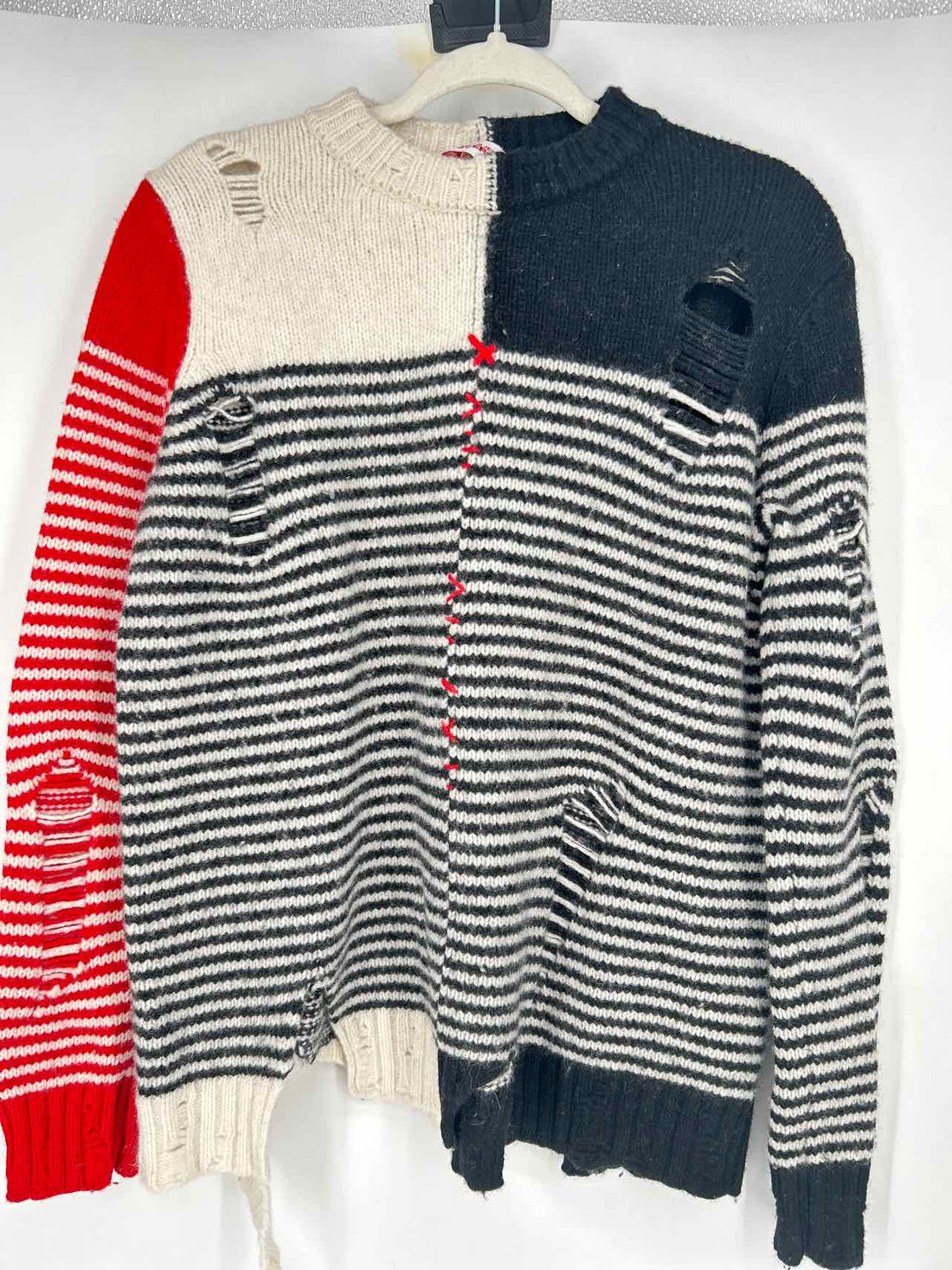 Charles Jeffrey Loverboy Size XS Black & White Striped Distressed Sweater