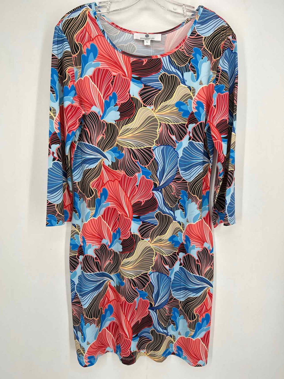 Jean-Pierre Klifa Size L Black & Blue Floral Long Sleeve Dress