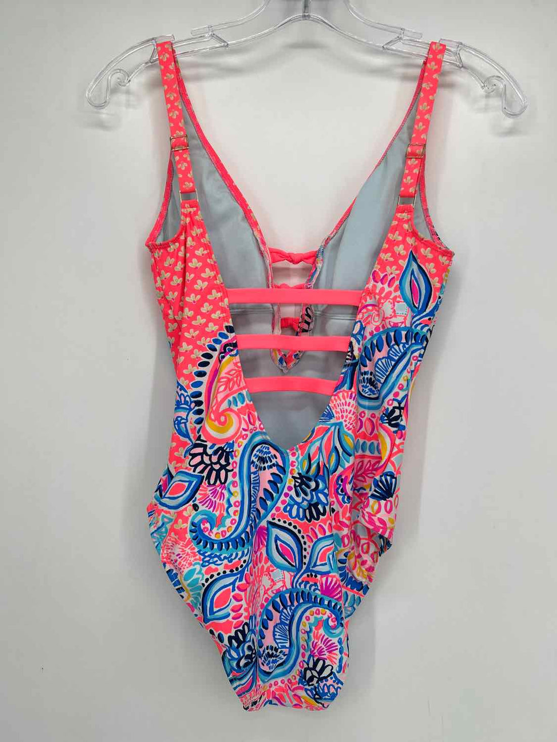 Lilly Pulitzer Size 0 Neon Coral & Blue Paisley Swimsuit 1 Piece