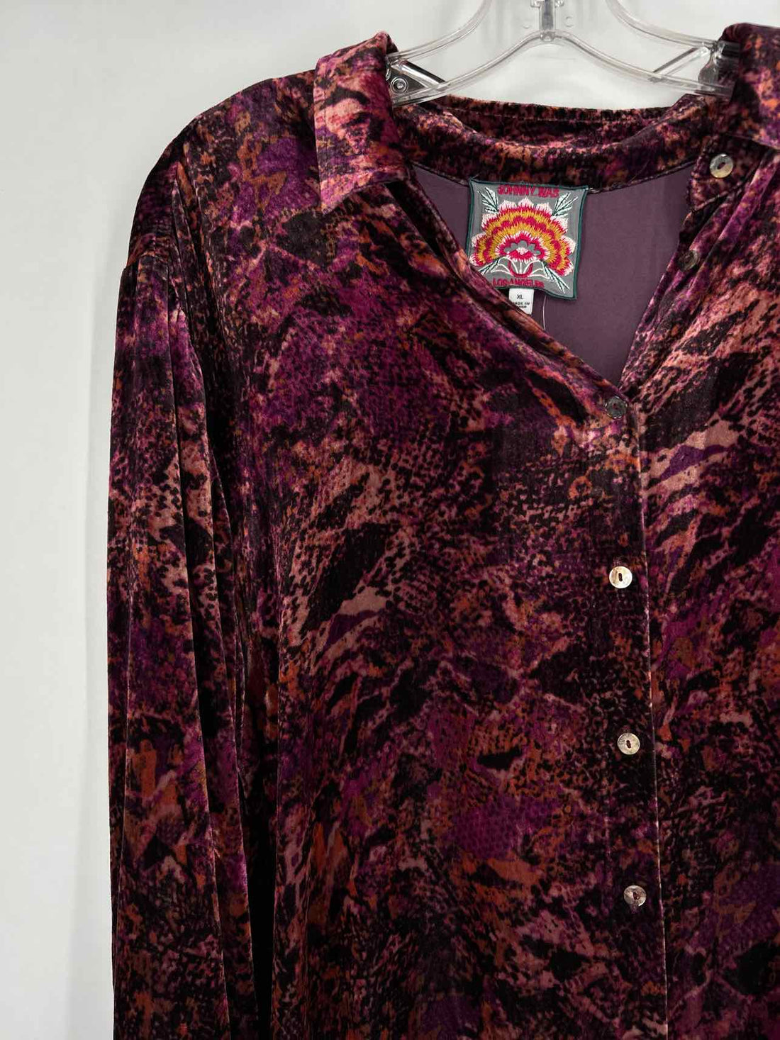 Johnny Was Size XL Purple & Black Print Velvet Long Sleeve