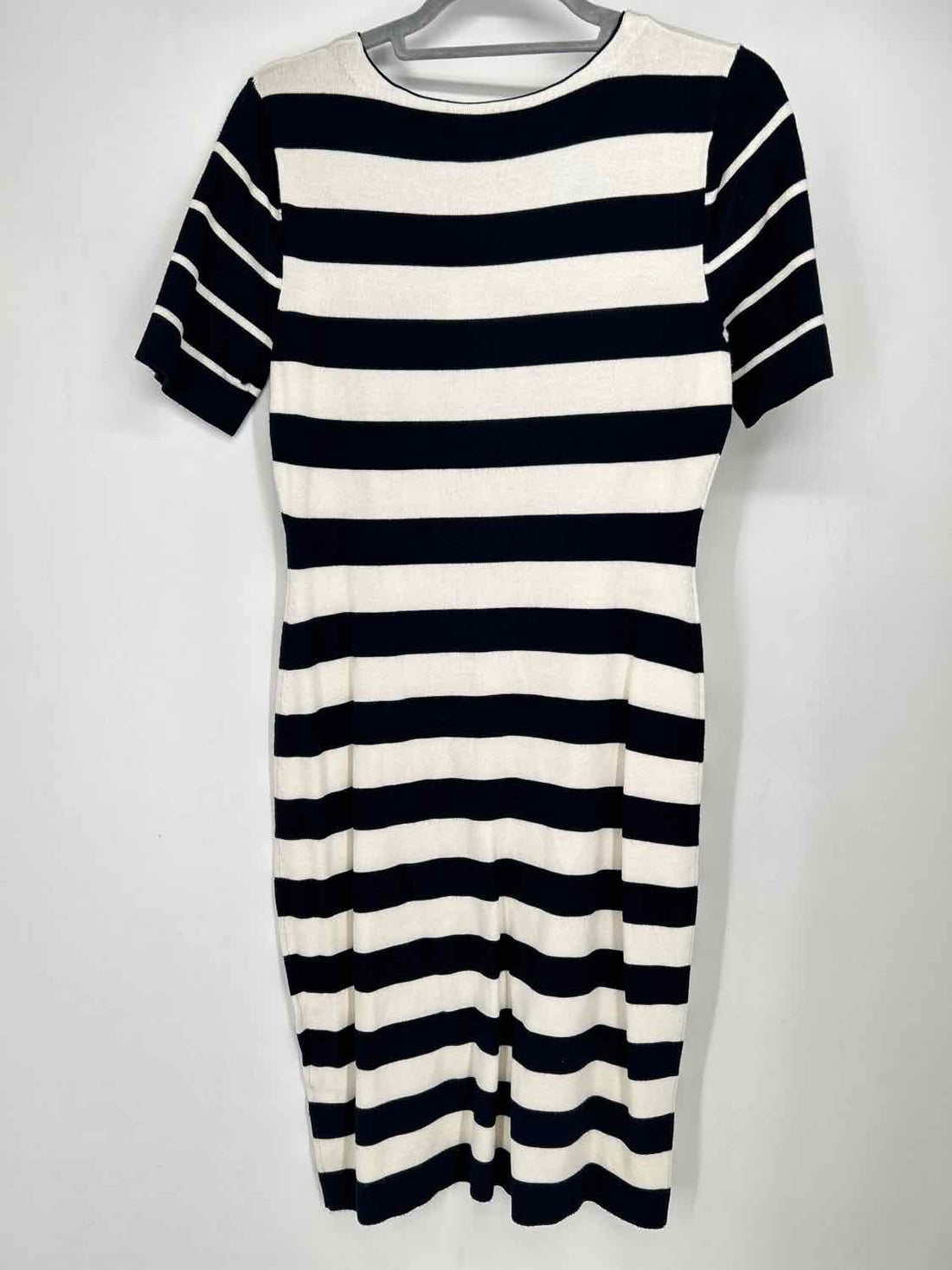 Alex Marie Size S White & Navy Striped Short Sleeve Dress