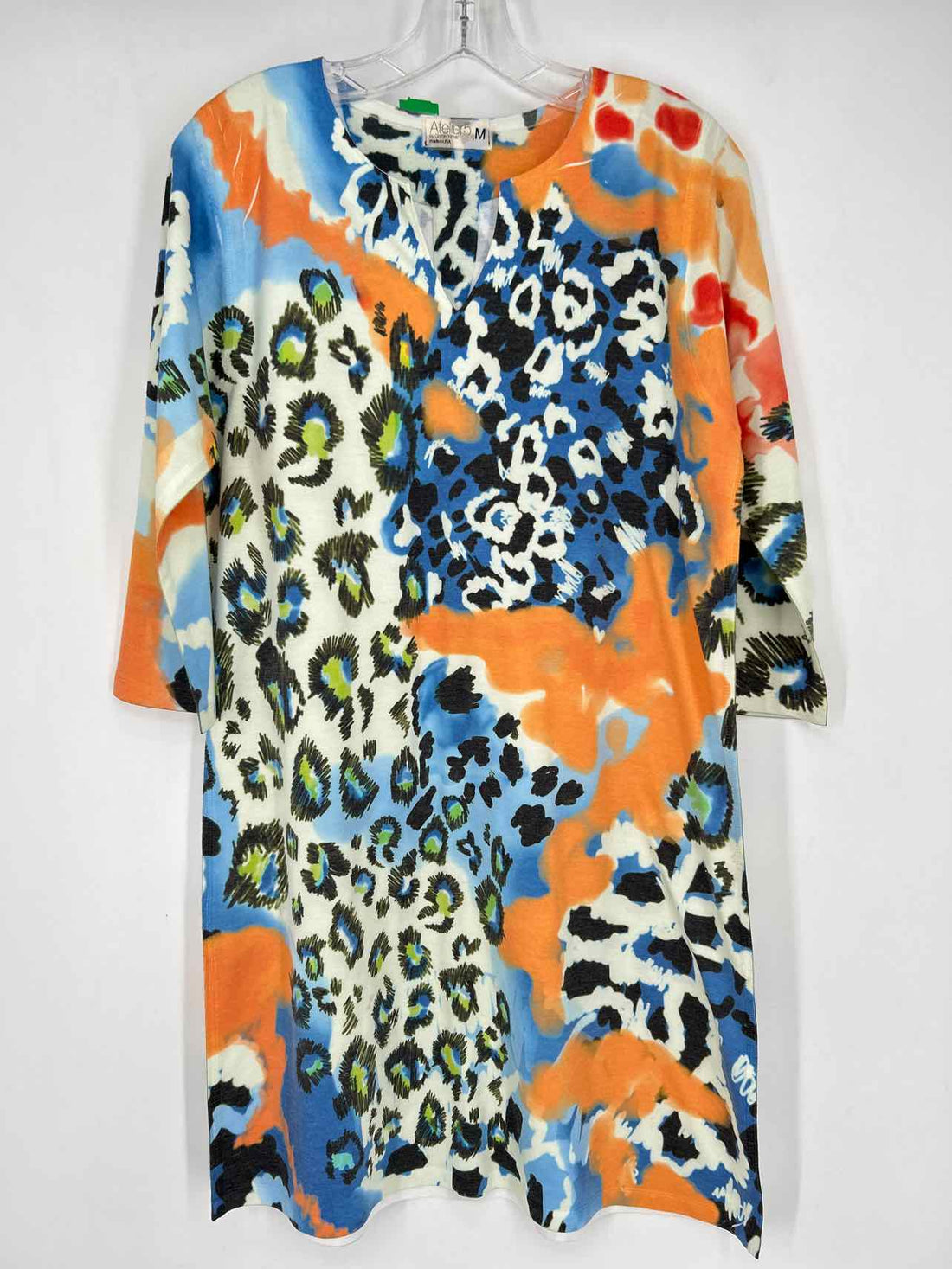 Atelier5 Size M White Orange & Blue Print Long Sleeve Dress