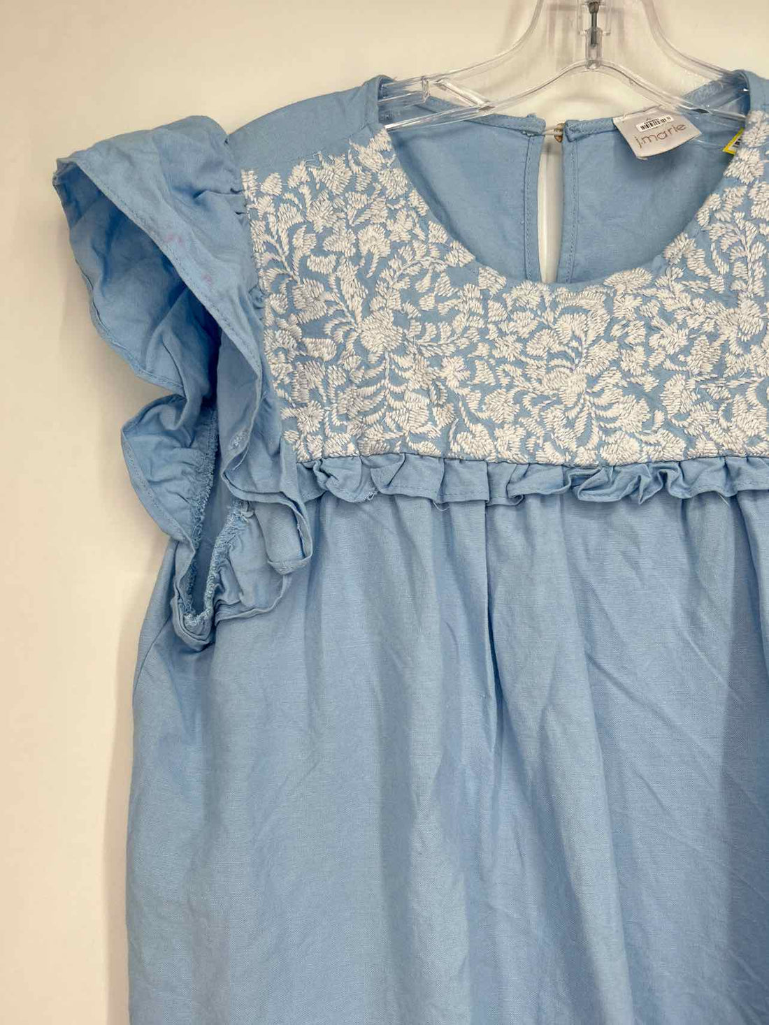 J. Marie Size L Light Blue & White Embroidered Short Sleeve