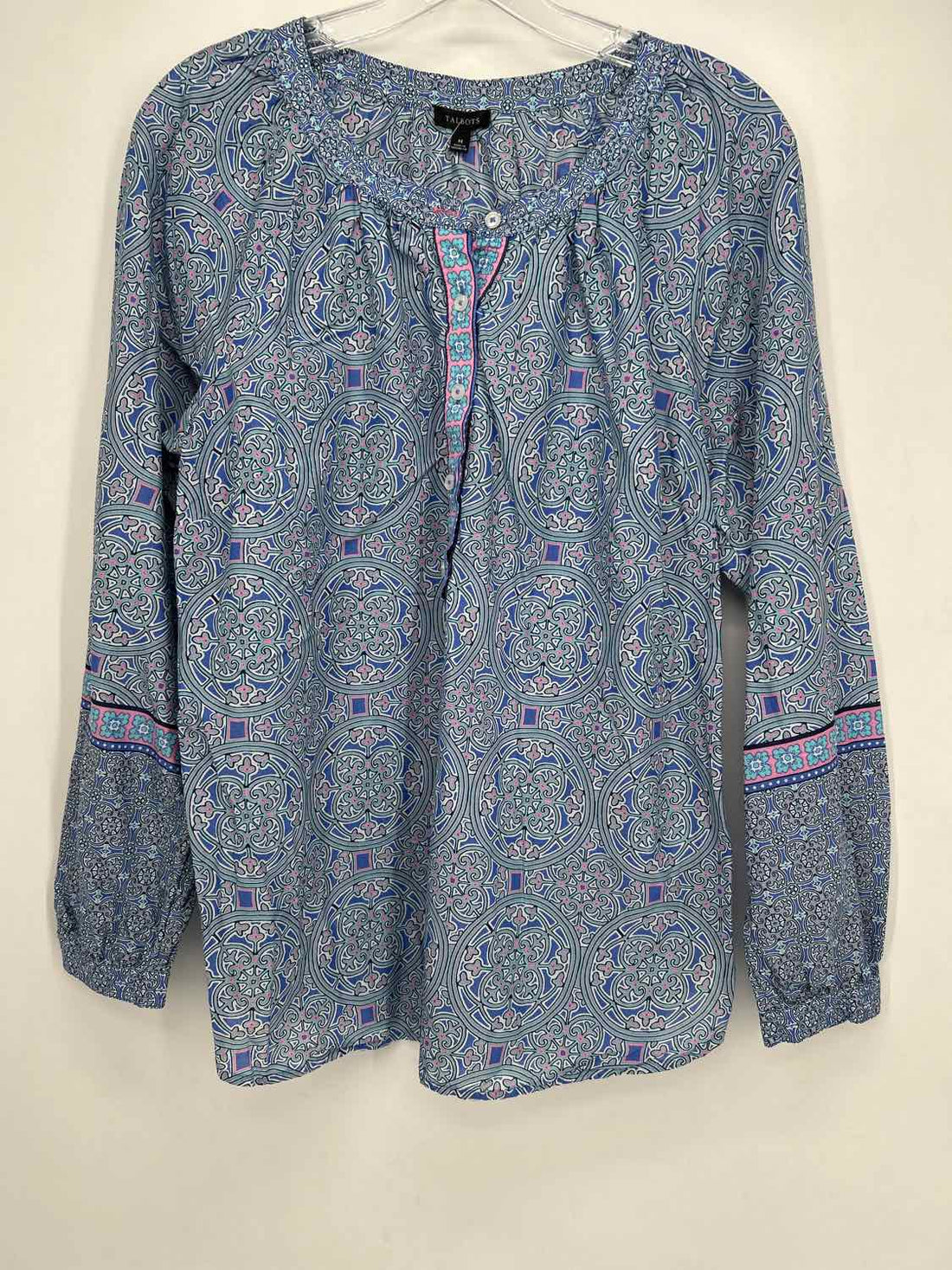 Talbots Size M Blue & Pink Print Long Sleeve