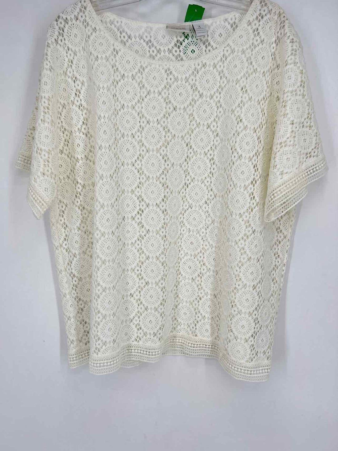 Chicos Size 3/XL White Crochet Short Sleeve