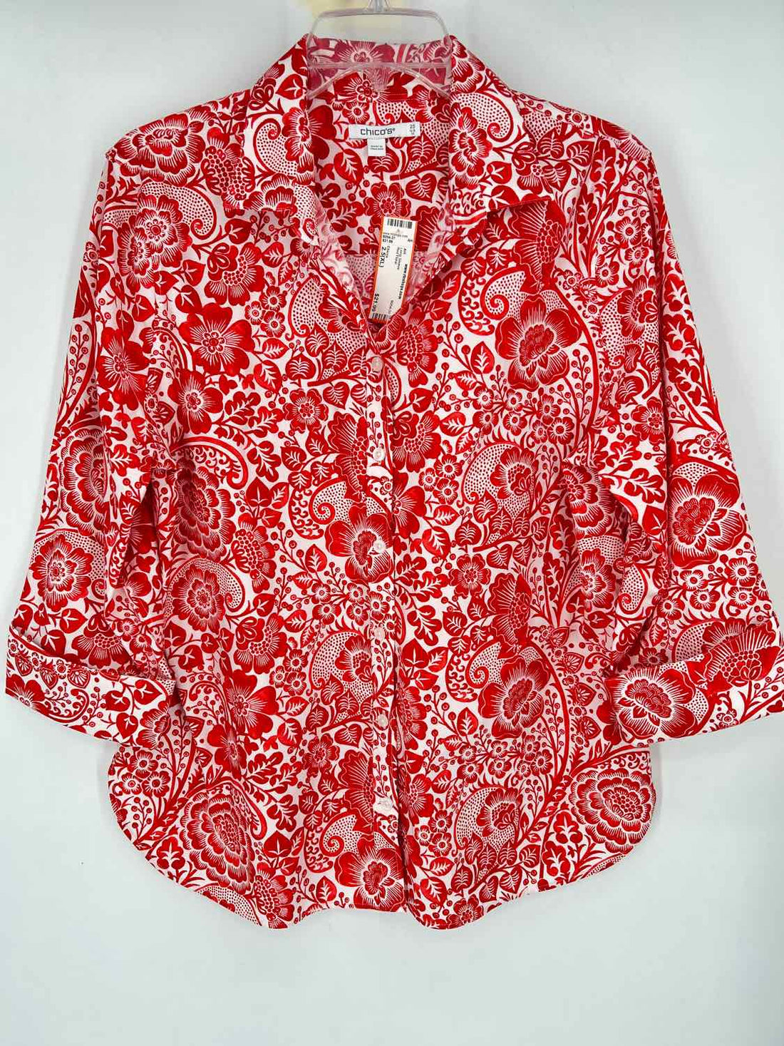 Chicos Size 2.5(XL) Red Floral Long Sleeve