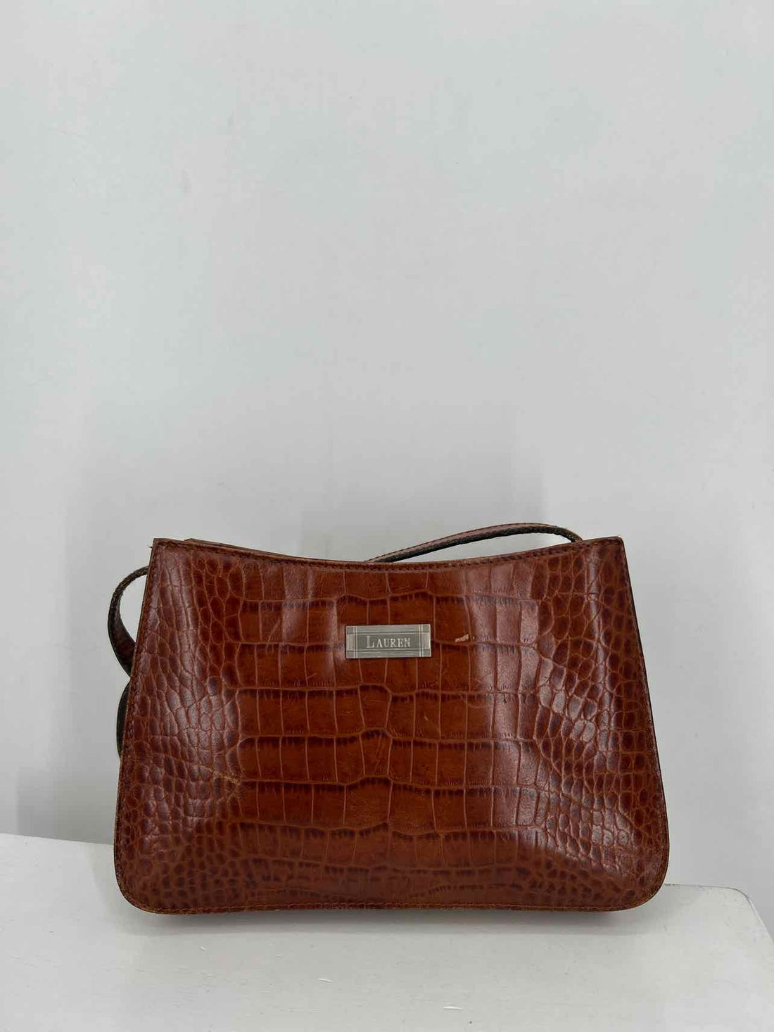 Lauren Ralph Lauren Brown Croc Embossed Shoulder