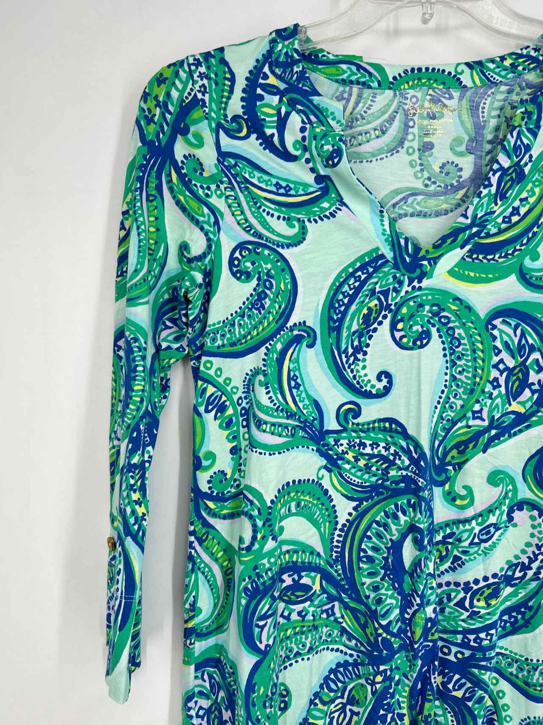 Lilly Pulitzer S Blue & Green Print Long Sleeve Lilly Pulitzer Dress