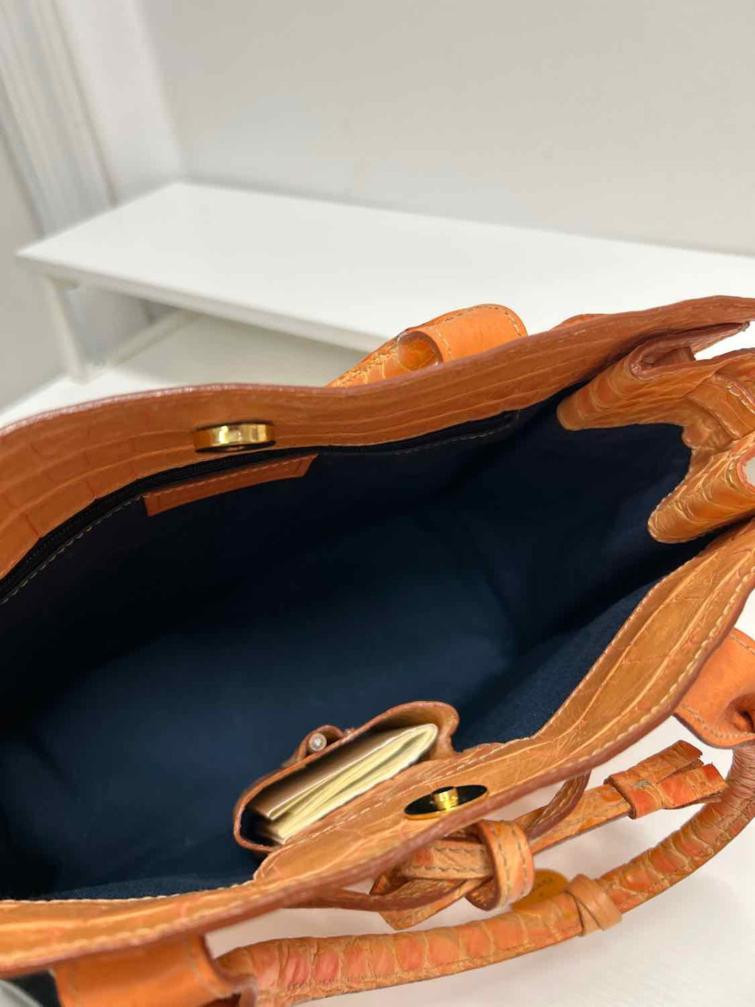 Dooney & Bourke Orange Croc Embossed Leather Vintage Tote