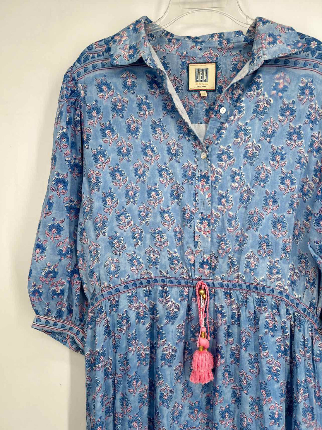 Bell Size XL Dusty Blue Print Long Sleeve Dress