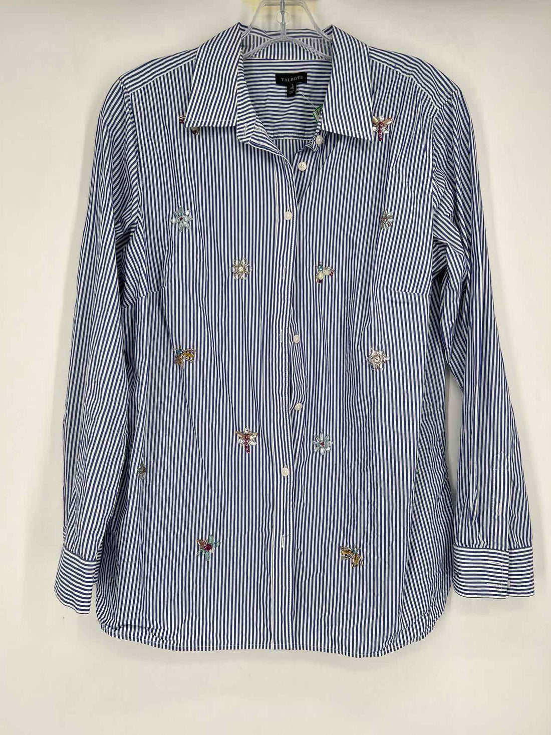 Talbots Size M Navy & White Striped Long Sleeve