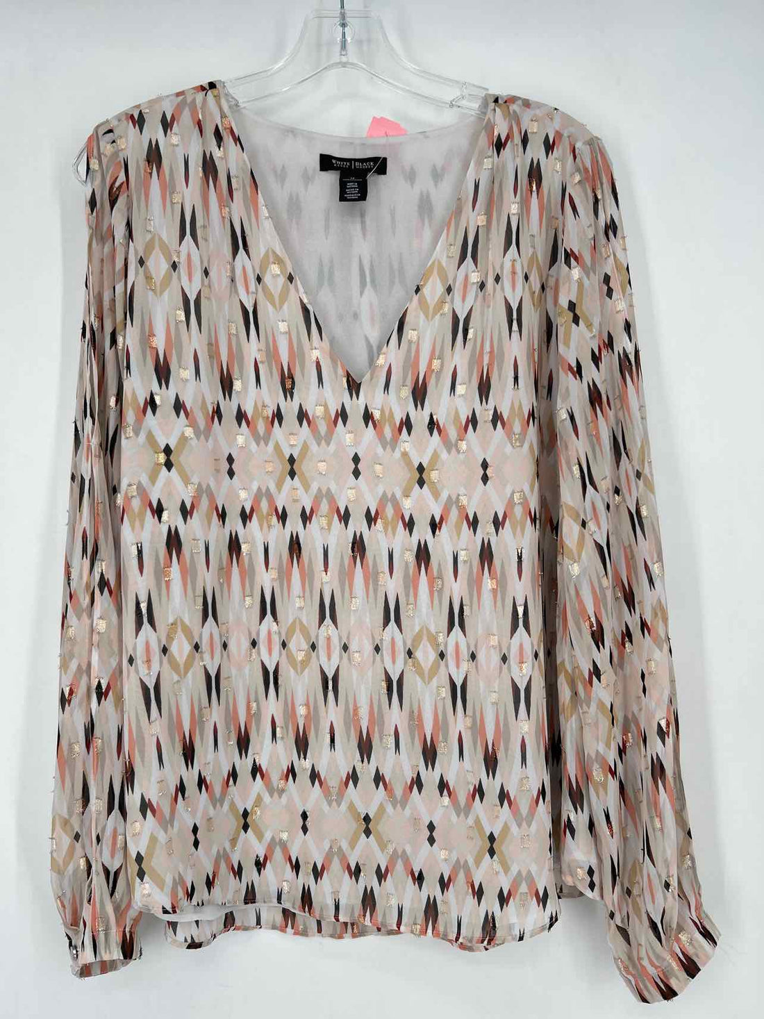 White House Black Market Size 12 White & gold print Long Sleeve