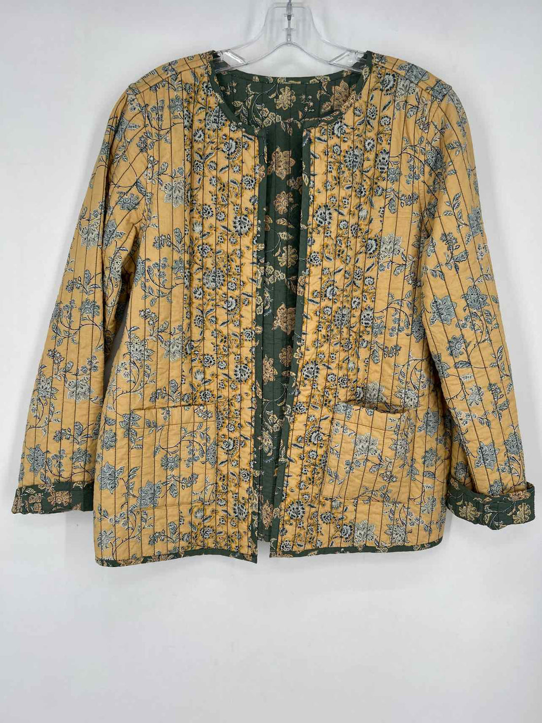 Pure Jill Size S Yellow & Green Floral Quilted Reversible Jacket