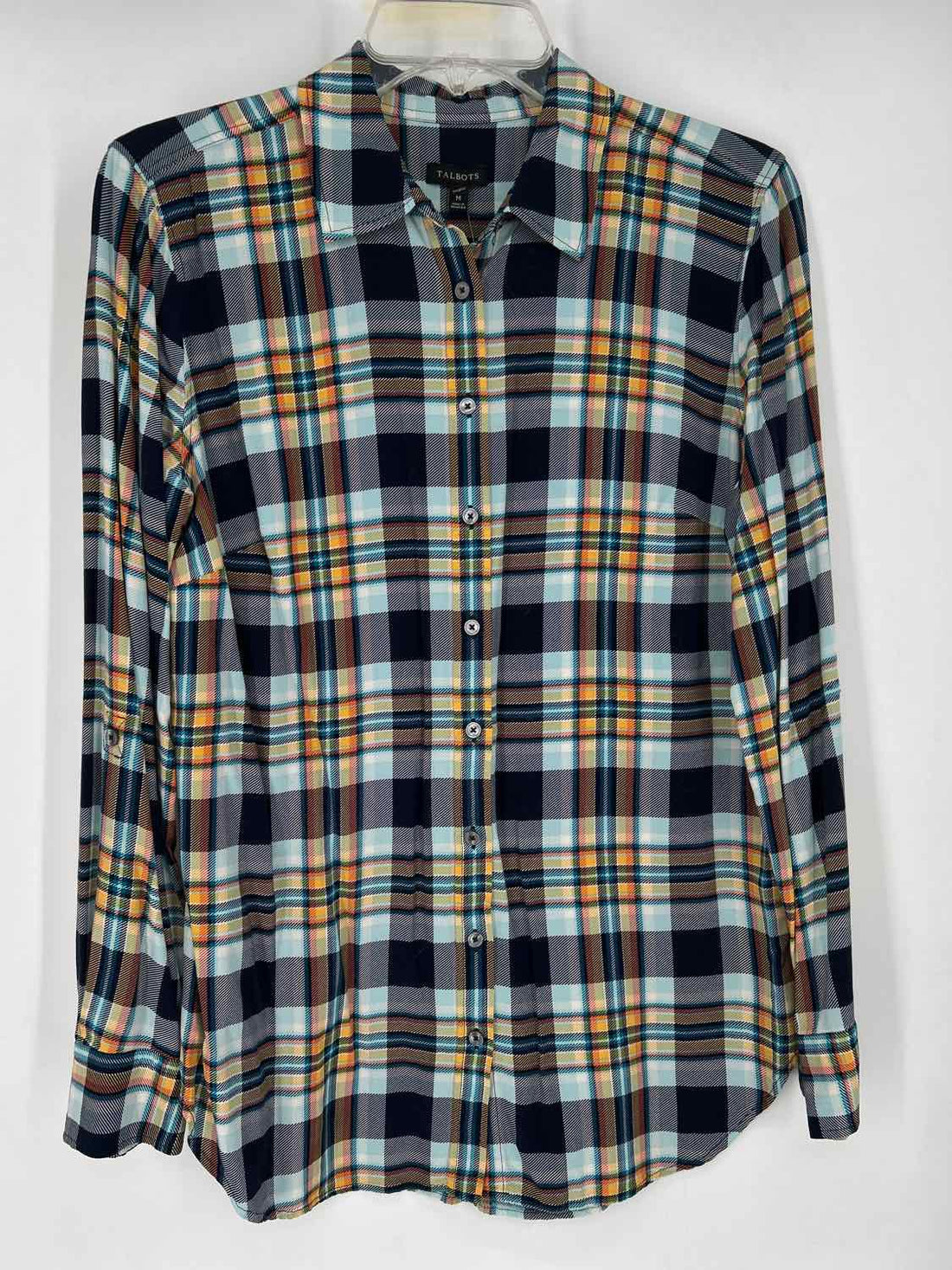 Talbots Size M Blue Plaid Long Sleeve