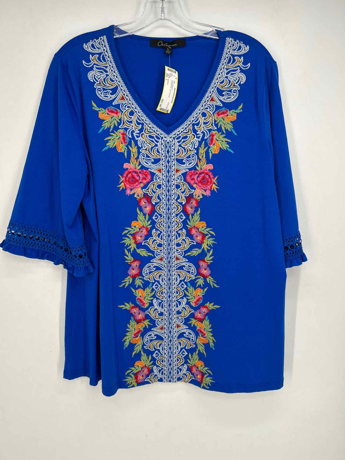 Caleaas Size L Cobalt Blue Embroidered Long Sleeve