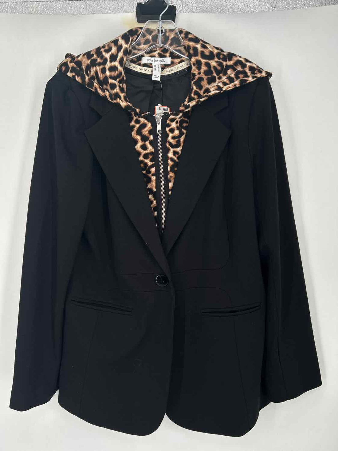 Peace Love World Size 12 Black & Leopard Blazer