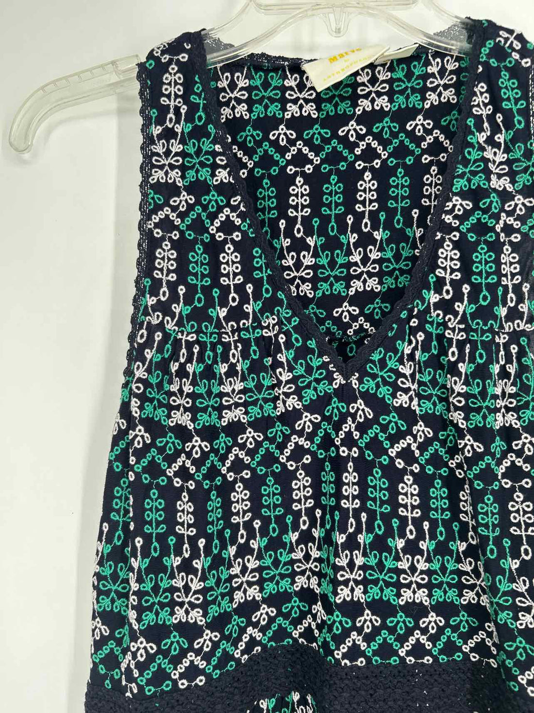 Maeve Size XS Navy White & Green Eyelet Sleeveless