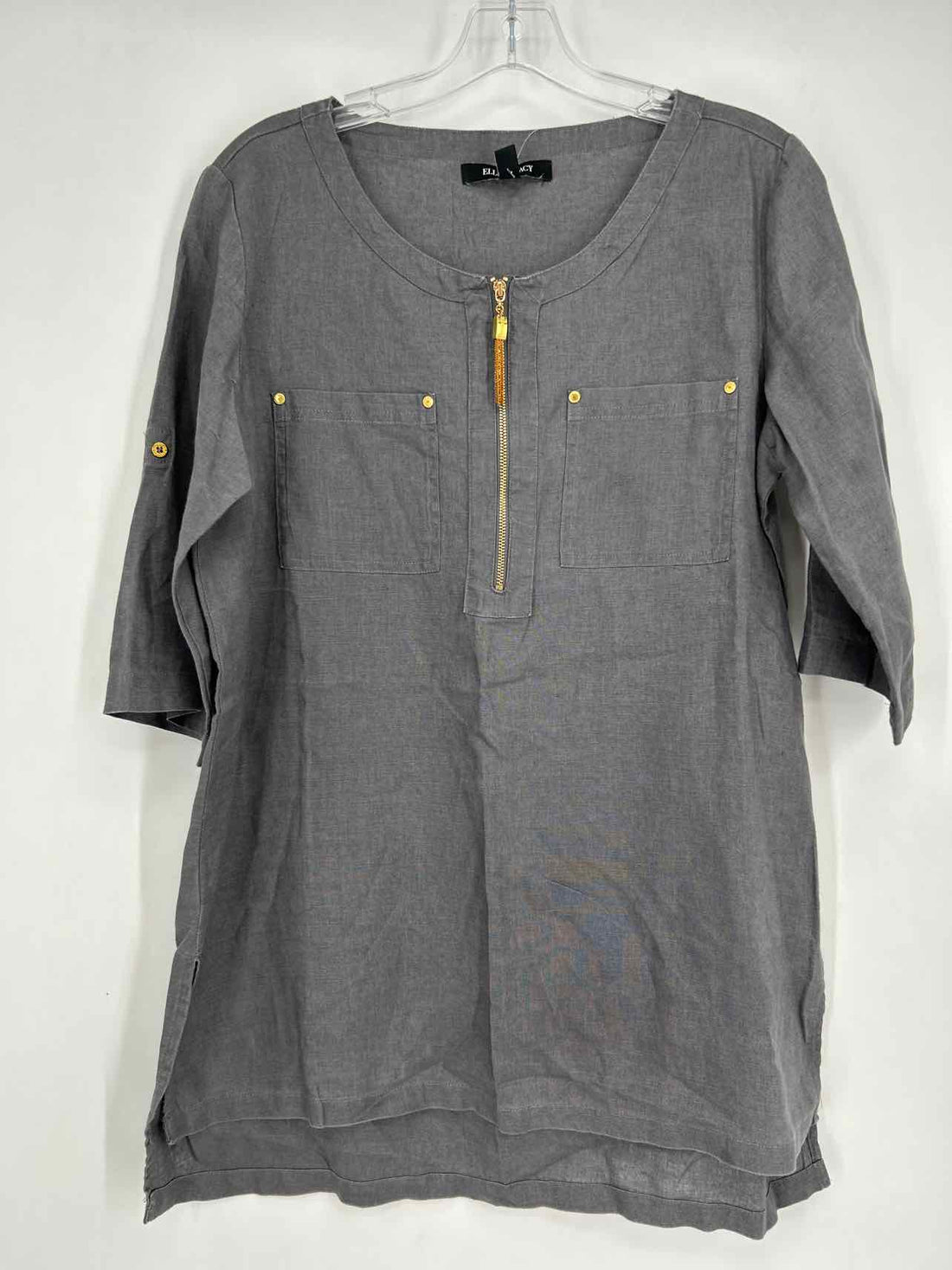 Ellen Tracy Size M Gray Linen Long Sleeve