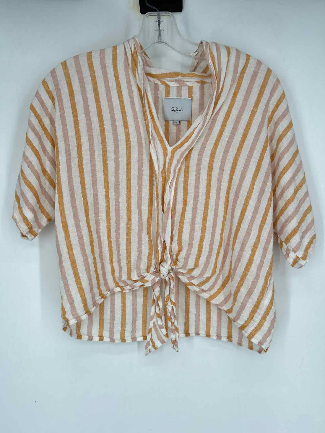 Rails Size M White Striped Short Sleeve