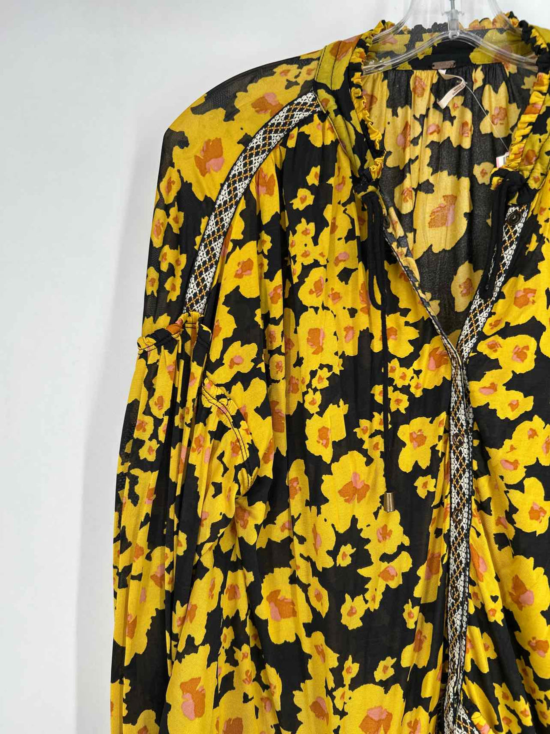 Free People Size S Black & Yellow Floral Long Sleeve Dress
