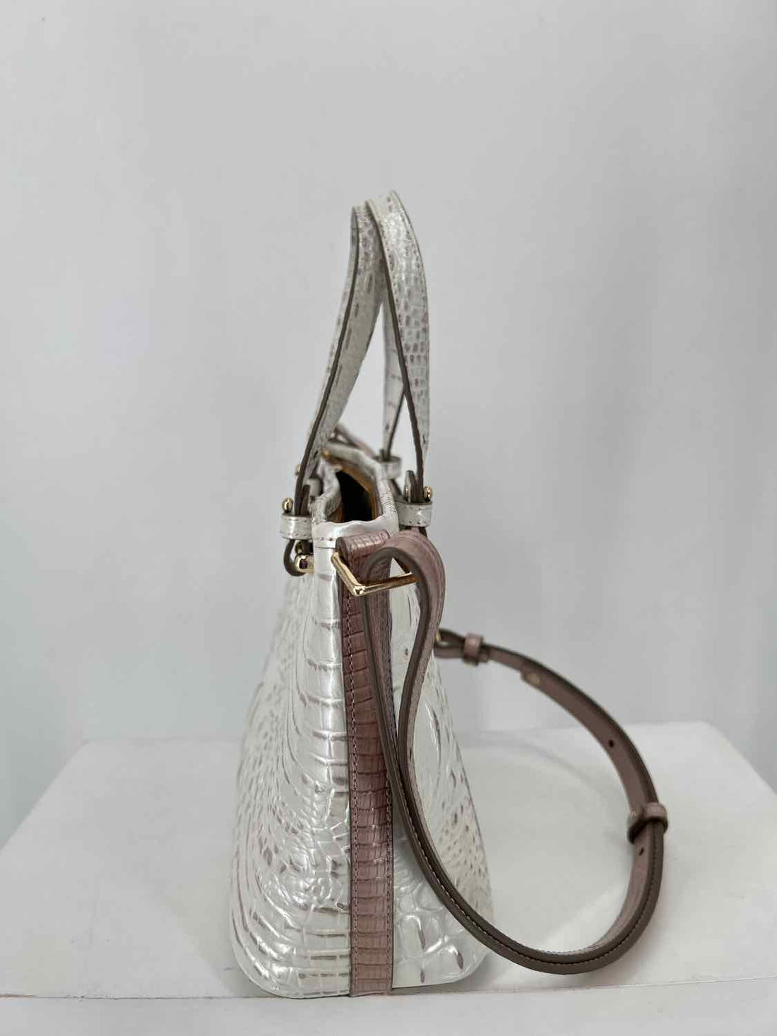 Brahmin Pearl & Pink Croc Embossed Tote