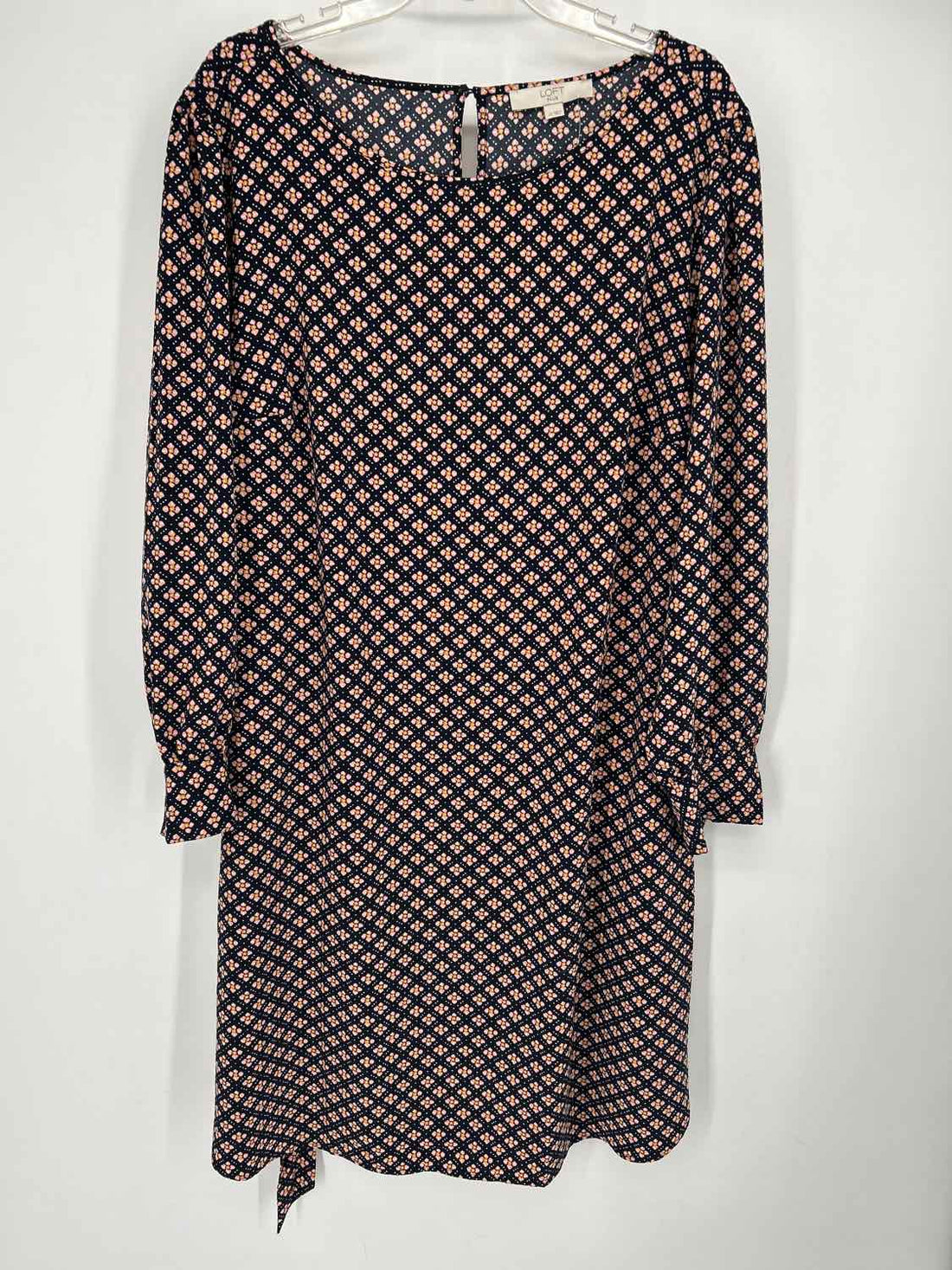 Loft Size 22(2X) Navy & Pink Print Long Sleeve Dress