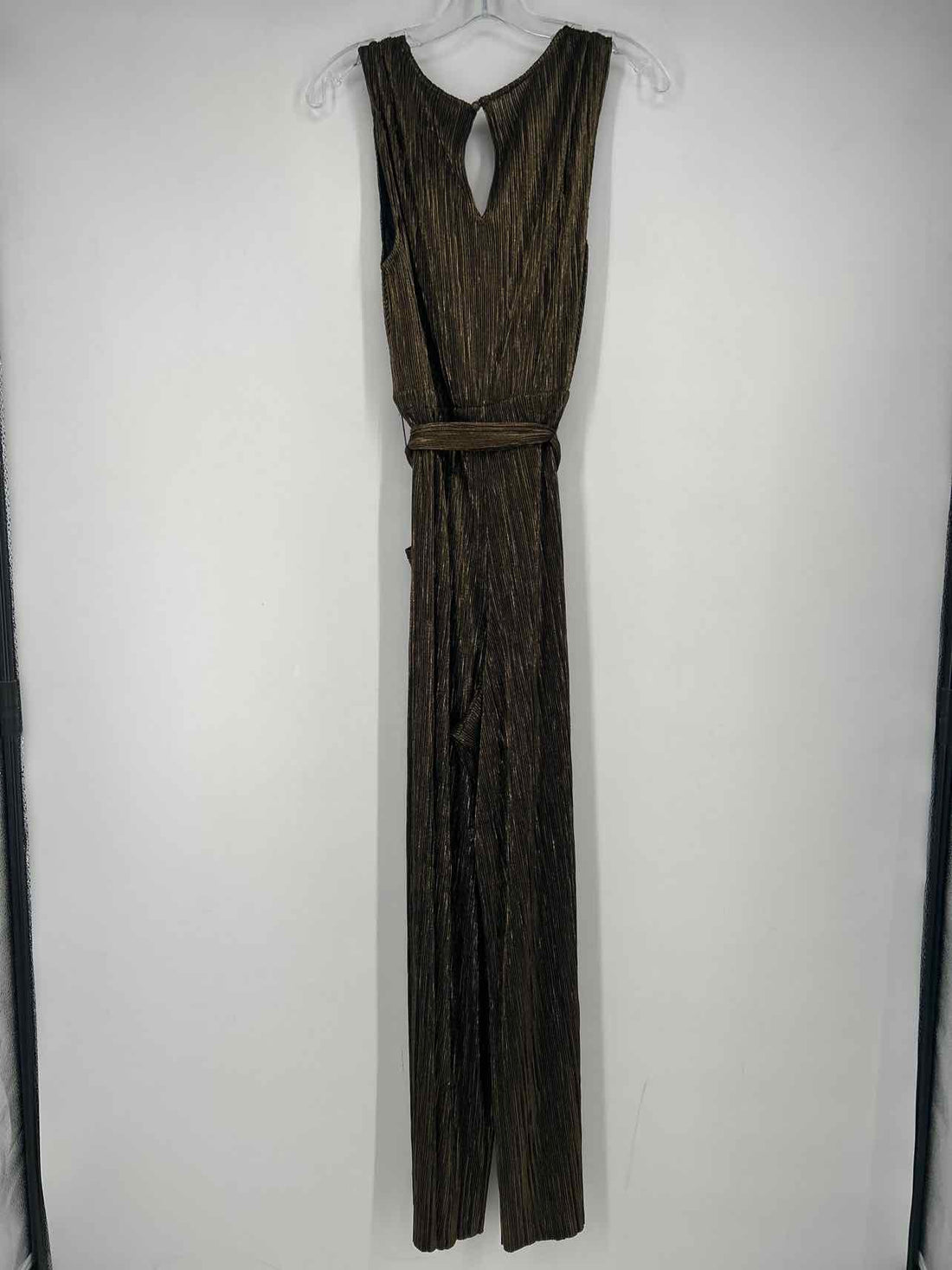 Vanessa Virginia Size S Gold & Black Pleated Sleeveless Jumpsuit
