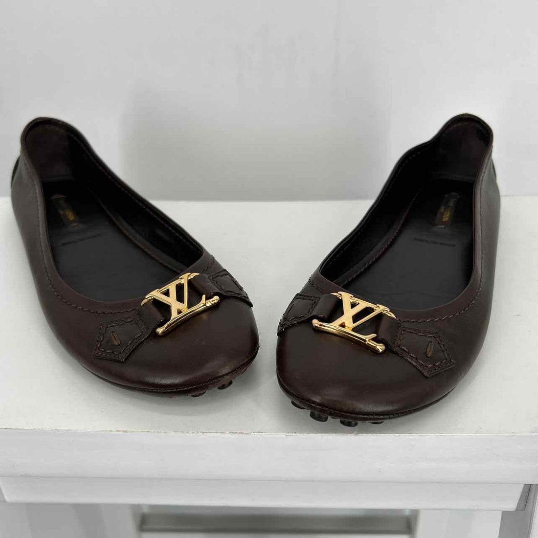 Louis Vuitton Oxford Ballerina Flats Women Size 38 Brown Like New Leather LUXURY
