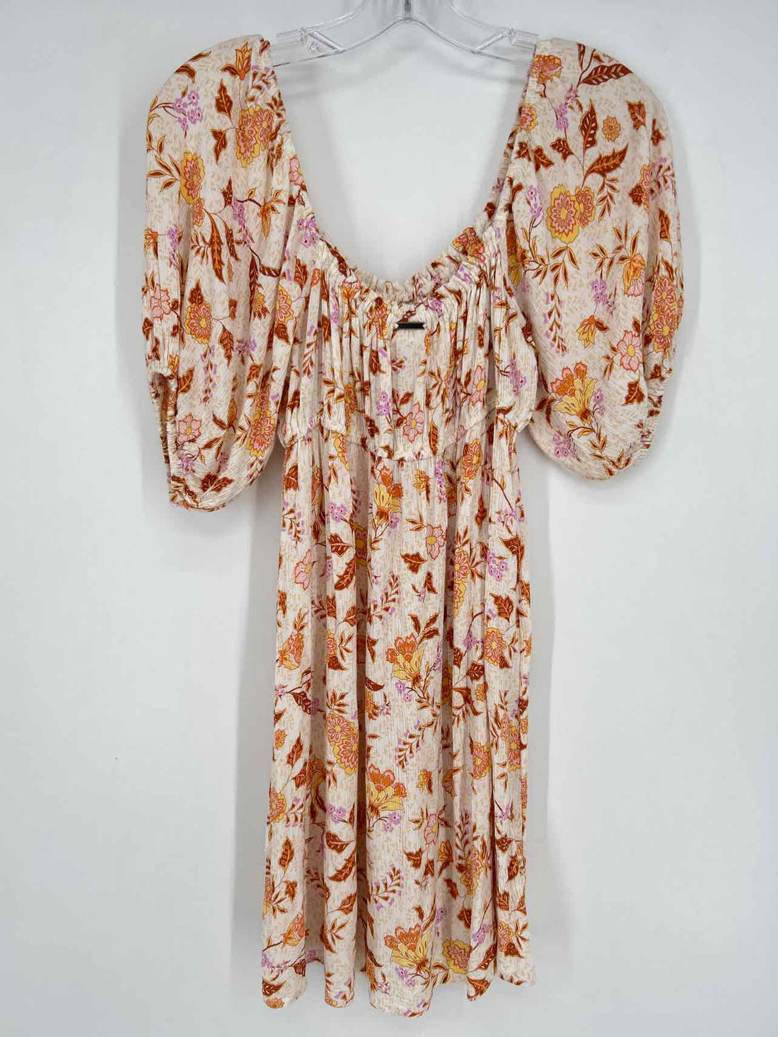Billabong Size M Yellow Orange & Purple Floral Short Sleeve Dress