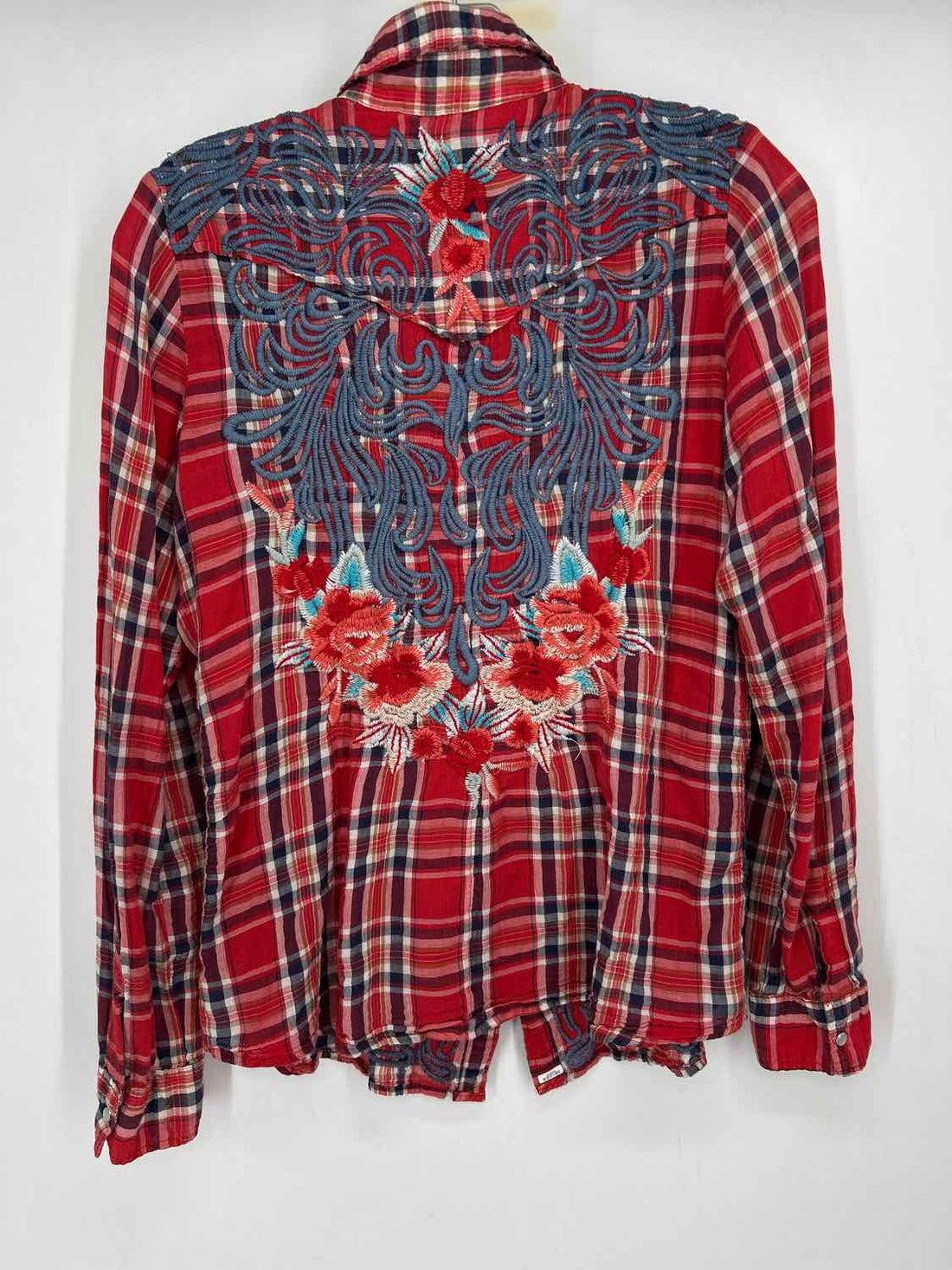 Johnny Was Workshop Size S Red Plaid Cotton 100% Long Sleeve