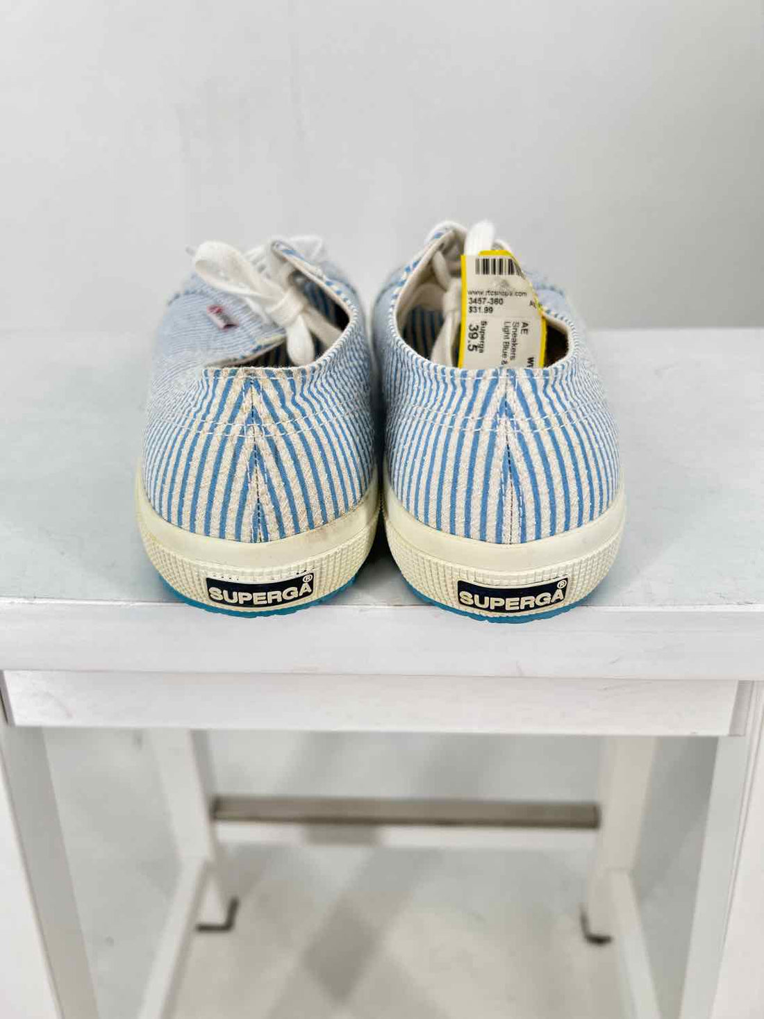 Superga Women Size 39.5 Light Blue & White Striped Sneakers